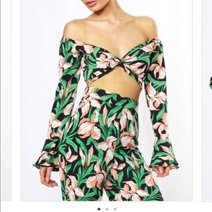 Tropical Pattern Tie Back Shirt